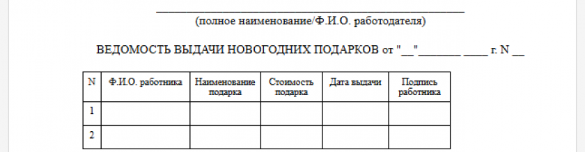 Ведомость выдачи новогодних подарков
