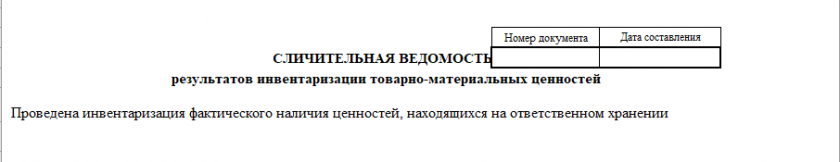 Бланк унифицированной формы № ИНВ-19