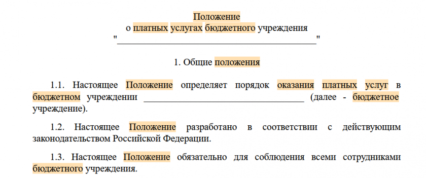 Положение о платных услугах бюджетного учреждения