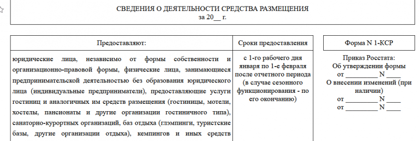 Бланк статистики 1-КСР (годовая) за год
