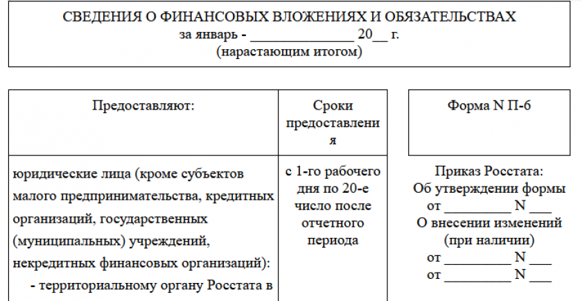 Форма П-6 Форма П-6 в статистику
