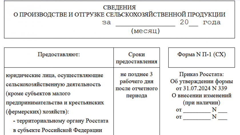 Бланк П-1 СХ Форма № П-1 (СХ)
