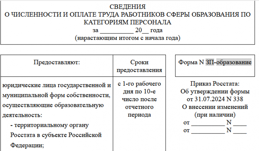ЗП-Образование Форма № ЗП-образование в статистику
