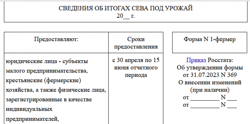 Форма № 1-фермер в статистику