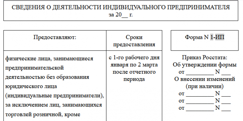 Бланк 1-ИП "Сведения о деятельности индивидуального предпринимателя"