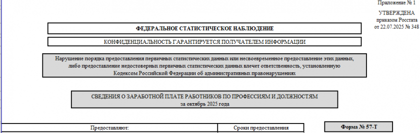 Форма 57-Т "Сведения о заработной плате работников по профессиям и должностям"
